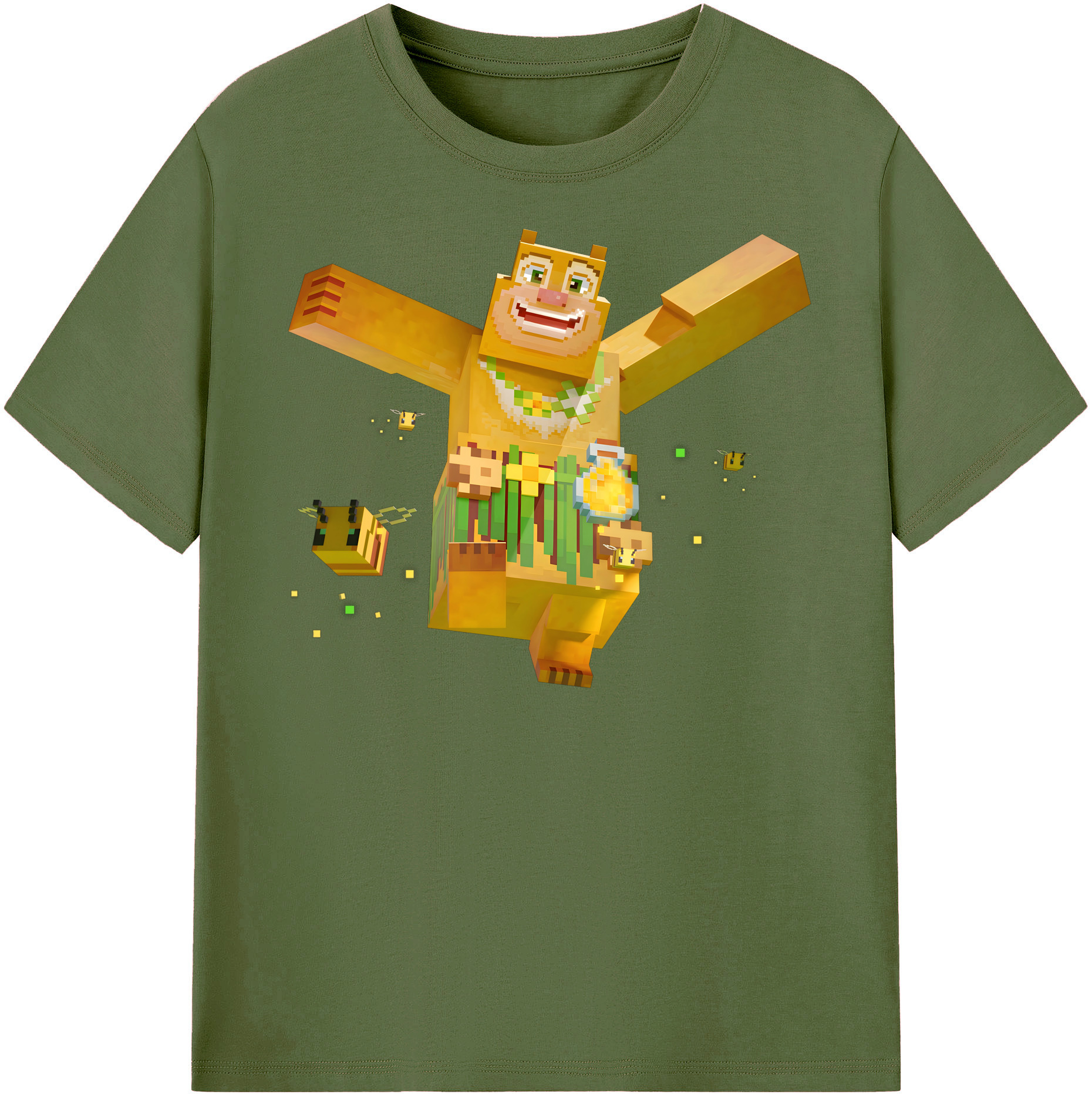 （画像用） マインクラフト ブロックの世界 Minecraft MC Block world 綿100％半袖Tシャツ（フロントプリント）